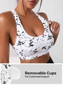 Easithlete Tie Dye Cut Out Backless Sports Bra - White - View 2