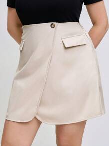 SHEIN Clasi Khaki Overlapping A-Line Plus Size Women Skirt