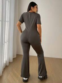 Flirla Modischer lässiger Jumpsuit mit kurzen Ärmeln, taillierter Taille und weitem Bein