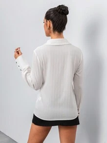 SHEIN Unity Women's Fashionable Versatile Textured Velvet Bowknot Cuff Long Sleeve Blouse Fall Cloth For Women - White - View 2