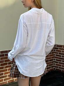 INAWLY Camisa casual de mujer con botones al frente y manga larga, para uso diario - Blanco - Ver 2