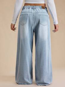 Forever 21 Spring New Fashion Low Waist Loose Wide Leg Casual Commuting High Street Minimalist Light Blue Washed Vintage Versatile Plus Size Women Jeans