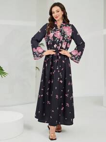 Lacomfia Elegant Floral Print Long Dress, Arabesque Style,Modest - Multicolor - View 5