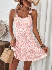 Breezaya Women's Yellow Floral Print Cami Dress Vacation Beach Outfit