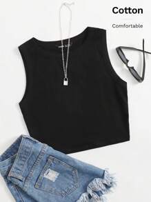 SHEIN EZwear Women Summer Casual Solid Crop Tank Top