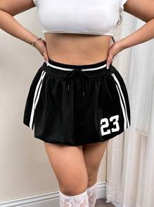 SHEIN ICON Plus Size Y2K Sports Style Lace Decor Bubble Hem Skirt