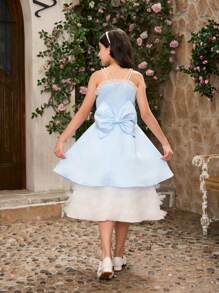 SHEIN 女孩蓝色珍珠吊带公主薄纱连衣裙，选美礼服（2 件分开出售） - 藍色 - 查看 2