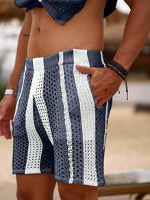 Manfinity RSRT Men's Contrast Color Striped Knit Short Sleeve Top And Shorts Set
