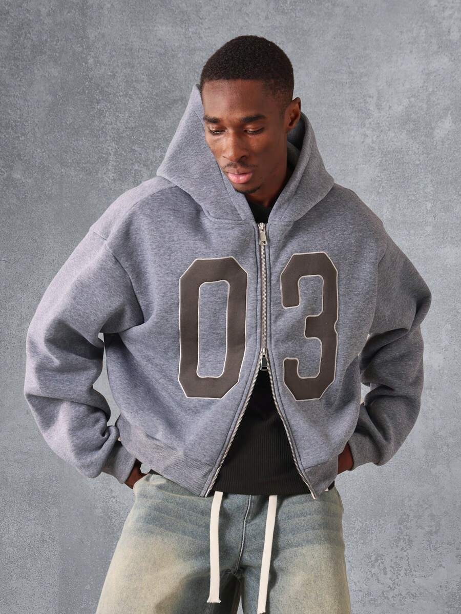 SUMWON Cozy Oversized Collegiate Zip-Up Hoodie Varsity Number Athletic ...