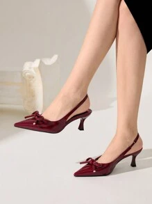 CUCCOO CHICEST Women's Elegant Solid Color Bow Decor Pointed Toe High Heel Pumps - Burgundy - View 6