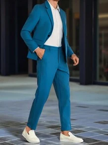 Manfinity Mode Men's Simple Notch Collar Long Sleeve Top And Pants Casual Suit Set - Multicolor - View 5