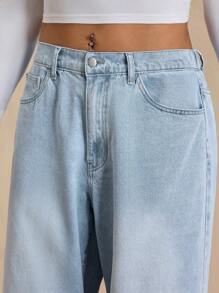 Forever 21 Spring New Fashion Low Waist Loose Wide Leg Casual Commuting High Street Minimalist Light Blue Washed Vintage Versatile Plus Size Women Jeans