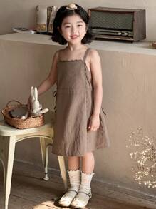 Dazy Kids 年轻女孩简约碎花边休闲宽肩带短款连衣裙，女孩夏季服装