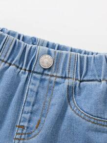 1 pièce Jeans droits à imprimé papillon avec poches utilitaires pour petites filles, style décontracté