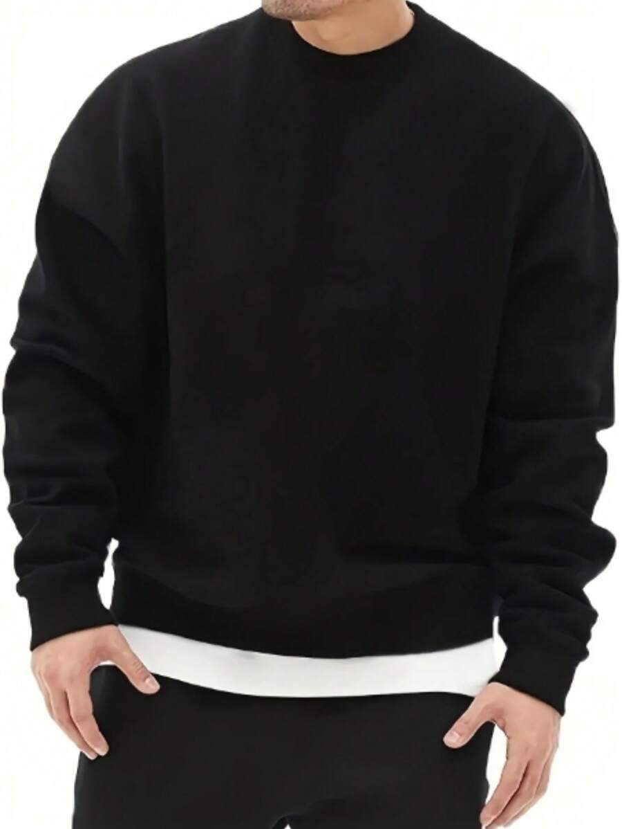 Manfinity Dauomo Men's Crew Neck Slim Fit Pullover Sweatshirt - Black - View 1
