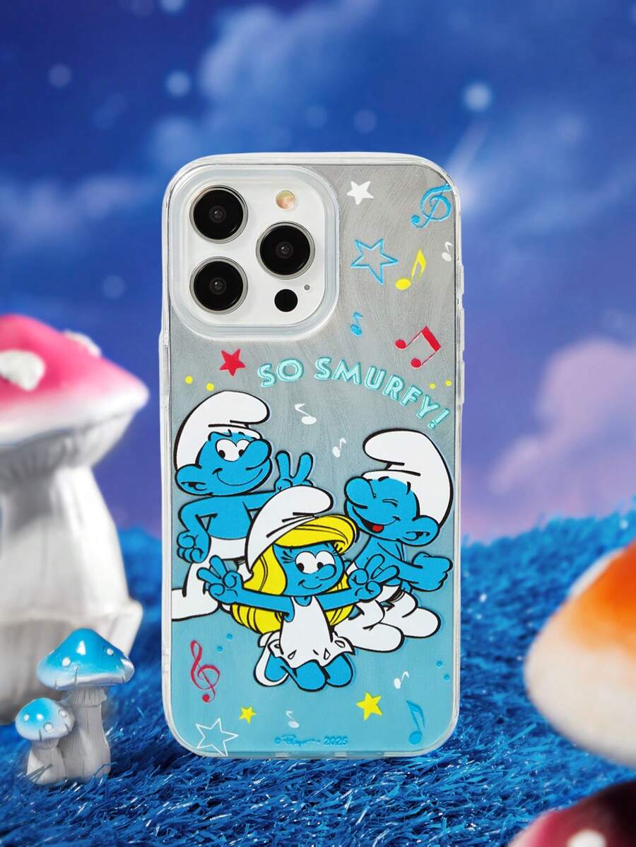 SHEIN X The Smurfs 时尚渐变卡通图案手机壳 - 銀色 - 查看 1