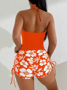 SHEIN Swim Vrouwen Vakantie Casual Halter Hals Tankini Set Badmode, Voor Zomer Strand