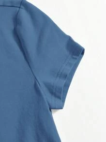 SHEIN EZwear Cap Sleeve Solid Crop Tee - Dusty Blue - View 4