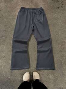 Manfinity Hypemode Men's Drawstring Waist Pocket Wide Leg Casual Pants Men Clothes Men Pants - Dark Grey - View 2