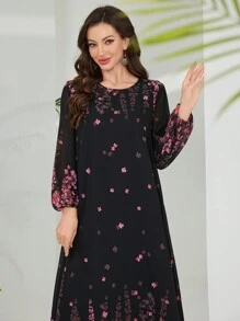 Lacomfia Chiffon Swing A-Line Printed Dress, Spring/Summer,Modest