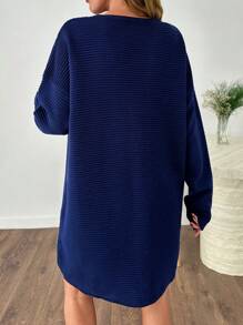 SHEIN Cottnline Navy Ribbed Button-Up Cardigan – Elegant And Timeless Layering Piece - Navy Blue - View 4