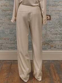 MUSERA High Rise Wide Leg Seam Detail Trouser Vacation Chic Elegant - Green - View 4