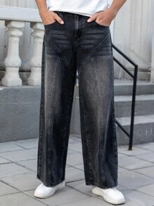 Manfinity Hypemode Men's Pocketed Wide Leg Loose Casual Versatile Jeans - Black - View 3