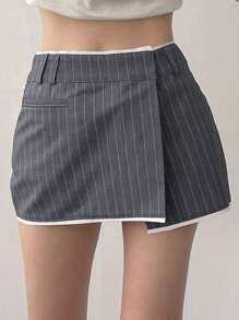 DAZY Rok Mini Wanita dengan Hem Warna Kontras, Desain 2-in-1 Rok Musim Gugur untuk Sekolah - Grey - View 3
