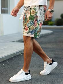 Manfinity Homme Men's Casual Floral Jacquard Drawstring Waist Shorts - Multicolor - View 3