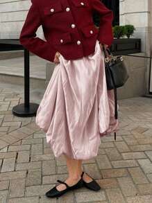 Serisse 女士纯色休闲日常铅笔裙，简约时尚 - 粉色 - 查看 3