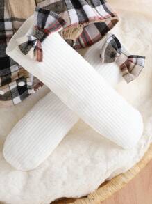 Baby Mädchen Sommer Lässig Süß einfarbig weiß Kurzarm Streifen Patchwork Khaki Karomuster Romper mit Rüschen am Ausschnitt, kombiniert mit Socken und Stirnband