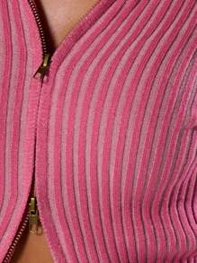 MUSERA 罗纹立领拉链开衫 春季 2020 90 年代休闲可爱 - 玫紅色 - 查看 5
