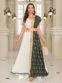 SHEIN Đầm tay ngắn họa tiết hoa hình khối màu trắng cho nữ - trắng - Xem 1