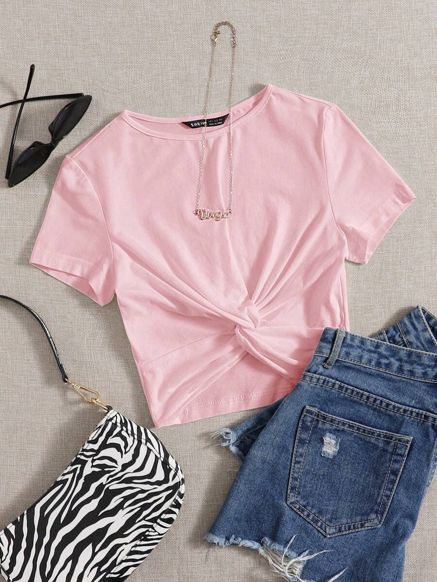 SHEIN EZwear Maglietta monocolore contorto