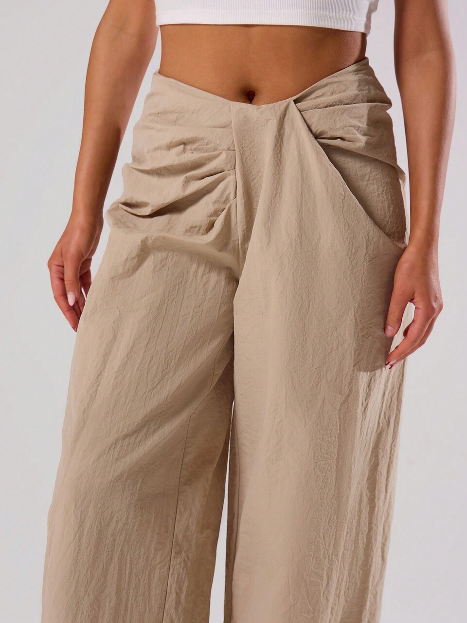 Textured Woven Dipped Drape Waist Trousers Elegant Summer Sexy Chic Casual