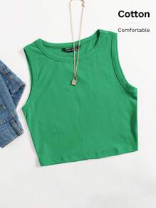 SHEIN EZwear Solid Crop Tank Top - Green - View 6