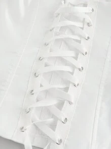 SHEIN MOD Top de túnica blanca con lazo delantero y tiras posteriores, Top para fiesta, Top para el Día de San Valentín, Top de Año Nuevo, Top para salir, Top de verano, ropa de vacaciones - Blanco - Ver 5