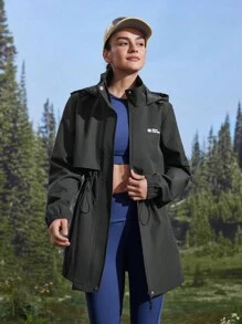 In My Nature Women's Drawstring Waist Hooded Casual Jacket - Black - View 7