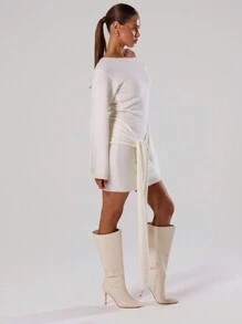 MUSERA Heavy Knit Tie Front Sweater Dress Y2k For Spring Casual Cute 90's Sun  Chic - White - View 2