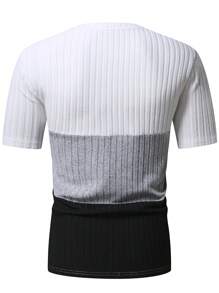Manfinity Homme Plus Size Men Contrast Color Crew Neck Short Sleeve Ribbed Casual T-Shirt - Multicolor - View 2