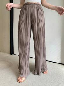 DAZY Women Solid Color Textured Chiffon Flare Leg Casual Pants,Teacher Pants - Apricot - View 9
