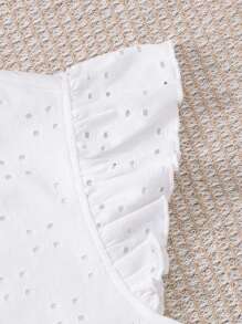 SHEIN 少女白色针织纹理短袖 T 恤，修身圆领休闲 T 恤，适合度假、下午茶、节日、午餐、音乐节、休闲外出 - 白色 - 查看 5