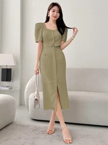 DAZY 2pcs/Set St. Patrick's Day Short Business Casual Blazer & Skirt