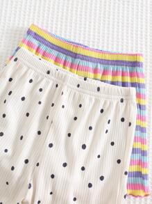 Cozy Pixies 4pcs/Set Baby Girl Valentine's Day Heart Polka Dot & Striped Knit Soft Camisole Top & Elastic Waist Shorts