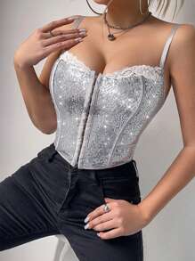 Allurite Women's Lace Insert Minimalist Slim Fit Casual Spaghetti Strap Camisole
