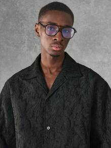 SUMWON Áo sơ mi Organza tay ngắn cài nút Burnout họa tiết sang trọng Bộ sưu tập thiết kế cao cấp Áo phông tiệc mùa hè phong cách studio ngoại cỡ - màu đen - Xem 5