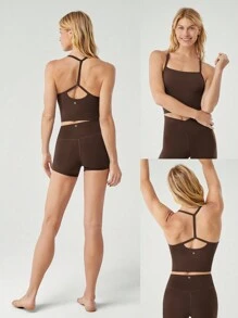 GLOWMODE FeatherFit™ T-Neck Racerback Tank Top Light Support Low Impact Yoga Studio Fall Winter - Cinnamoninspiration - View 7