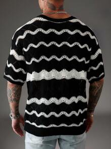 Manfinity Homme Men's Wave Stripe Crew Neck Short Sleeve Casual Knit Top