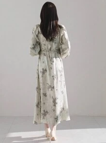 DAZY SHEIN X Hannahelzahed 女士优雅提花图案中长度假连衣裙 - 米色 - 查看 3