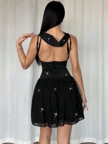 Chiquease Patchwork Chiffon Sequin Bodycon Mini Dress - Black - View 2